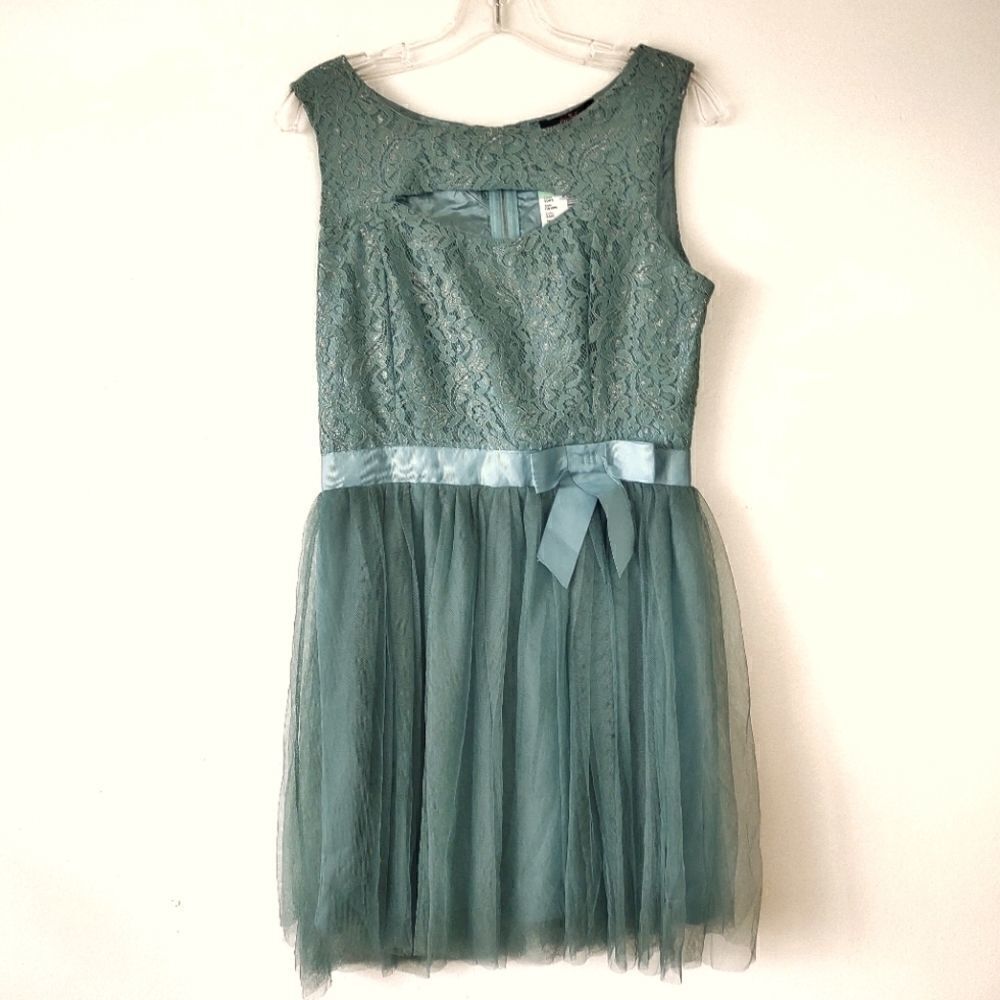 NWT Vtg Spa Blue Papaya Sz‎ L Jr Lace Tulle Dress Sleeveless Scoop Neck Princess